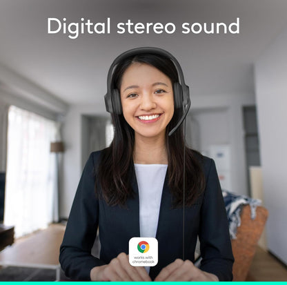 Logitech H390 Bedrade Koptelefoon vir rekenaar/skootrekenaar, Stereo-oorfone met Geraasverminderende Mikrofoon, USB-A, Inlynbeheer, Werk met Chromebook