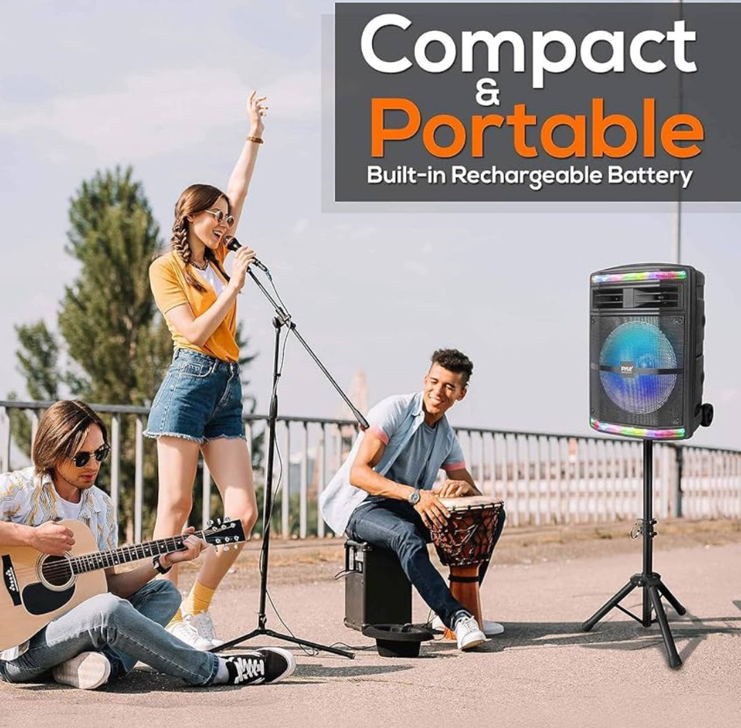 Draagbare Bluetooth PA-luidsprekerstelsel - 600W met herlaaibare battery, partytjieligte, MP3/USB SD-kaartleser, rolwiele