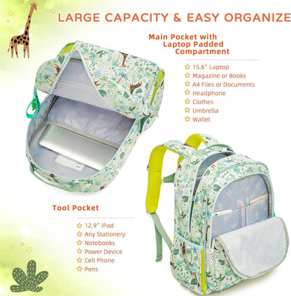 Kids Backpack for School Boys Girls Lightweight Kindergarten Elementary Toddler Backpacks Preschool Bookbags Cute Cartoon Travel Daypack with Chest Strap (L,Green)
