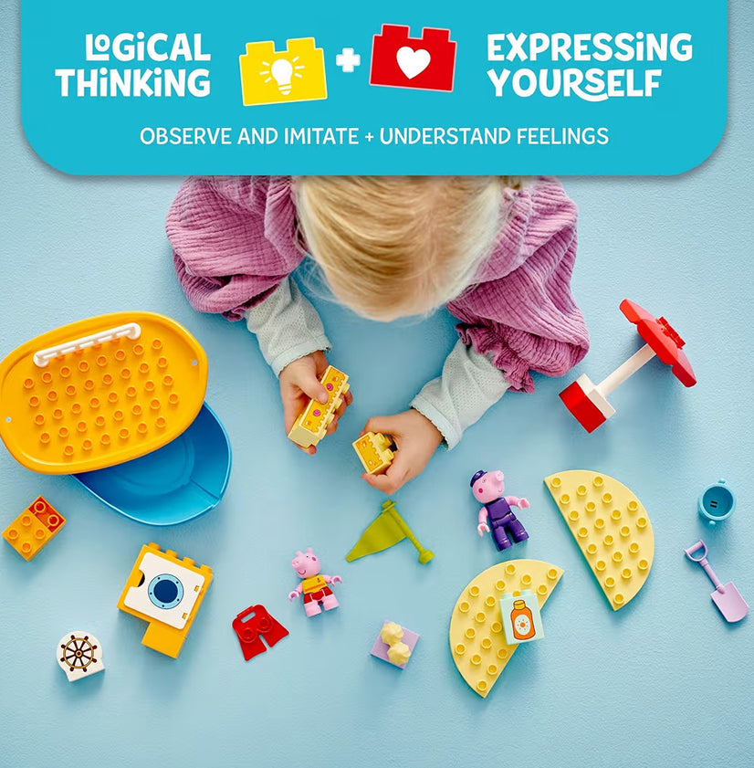 LEGO DUPLO Peppa Pig Bootsrit Badspeelding, Boublok Leerstel met 2 Peppa Pig Figure Ingesluit, Waterspeelding