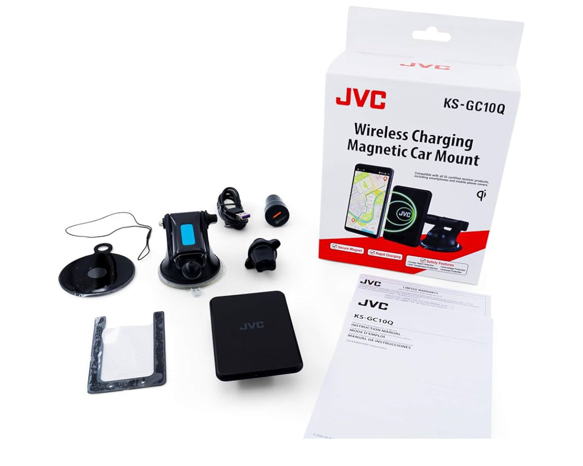 JVC KS-GC10Q Draadlose Qi Laai Motorfoonhouer, Dashboard Windskerm Luguitlaat Motorfoonhouer, Sluit Magnetiese Basisplaat In, Versoenbaar met iPhone 11-reeks/X/XR/8, Galaxy Note10/S10/S20-reeks