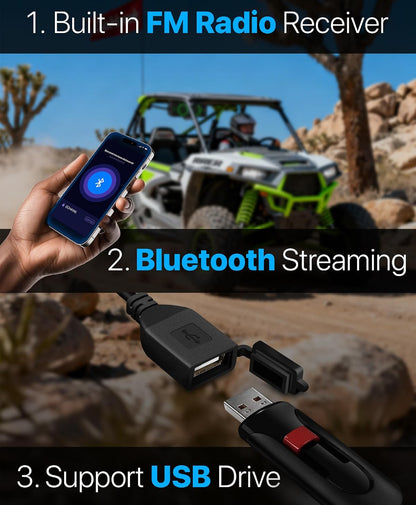 15" UTV Sound Bar w/ Bluetooth, IP66 Waterproof ATV Soundbar 300W Peak Power, Sync Mode, FM Radio/USB/AUX, Detachable Remote