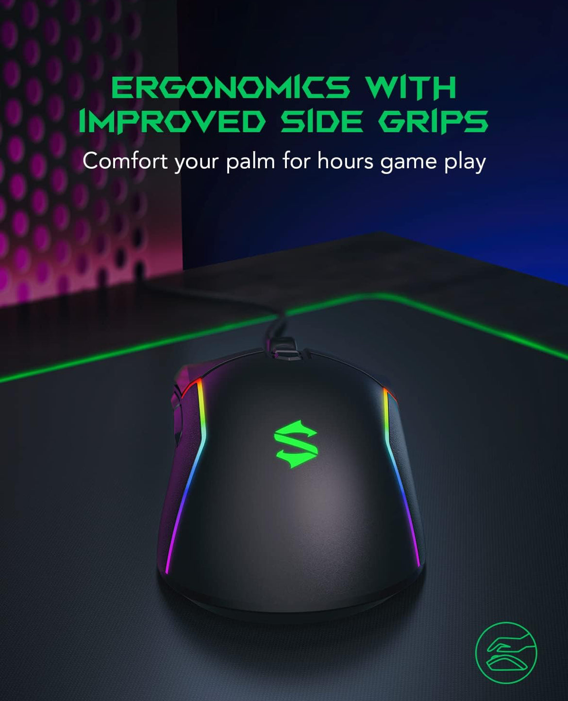 Black Shark Gaming Mouse Wired, USB Computer Ergonomic Mouse with 7 Adjustable DPI