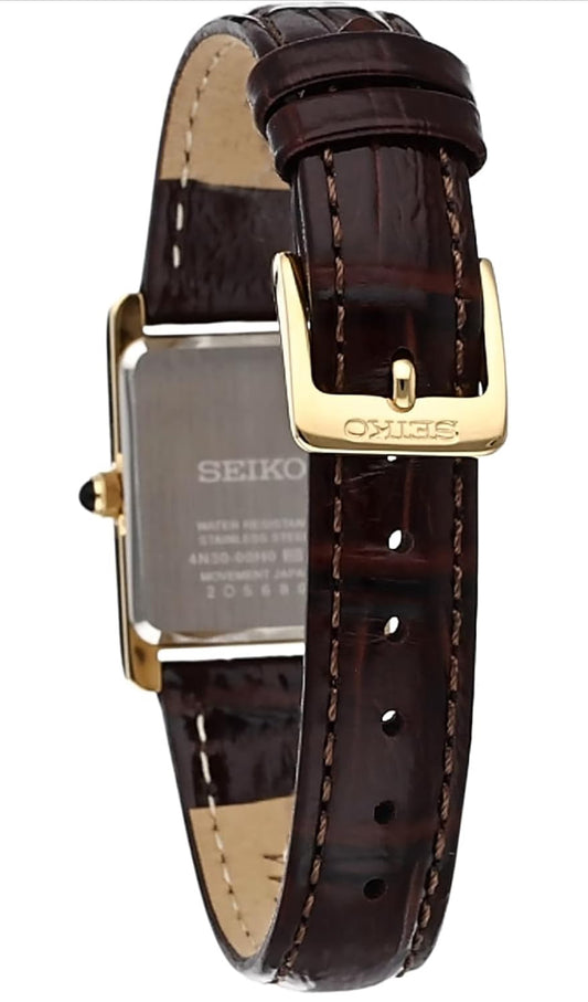SEIKO Essentials Horlosie Waterbestand met Vlekvrye Staal Reghoekige Kas en Leerband - SJAMPANJE