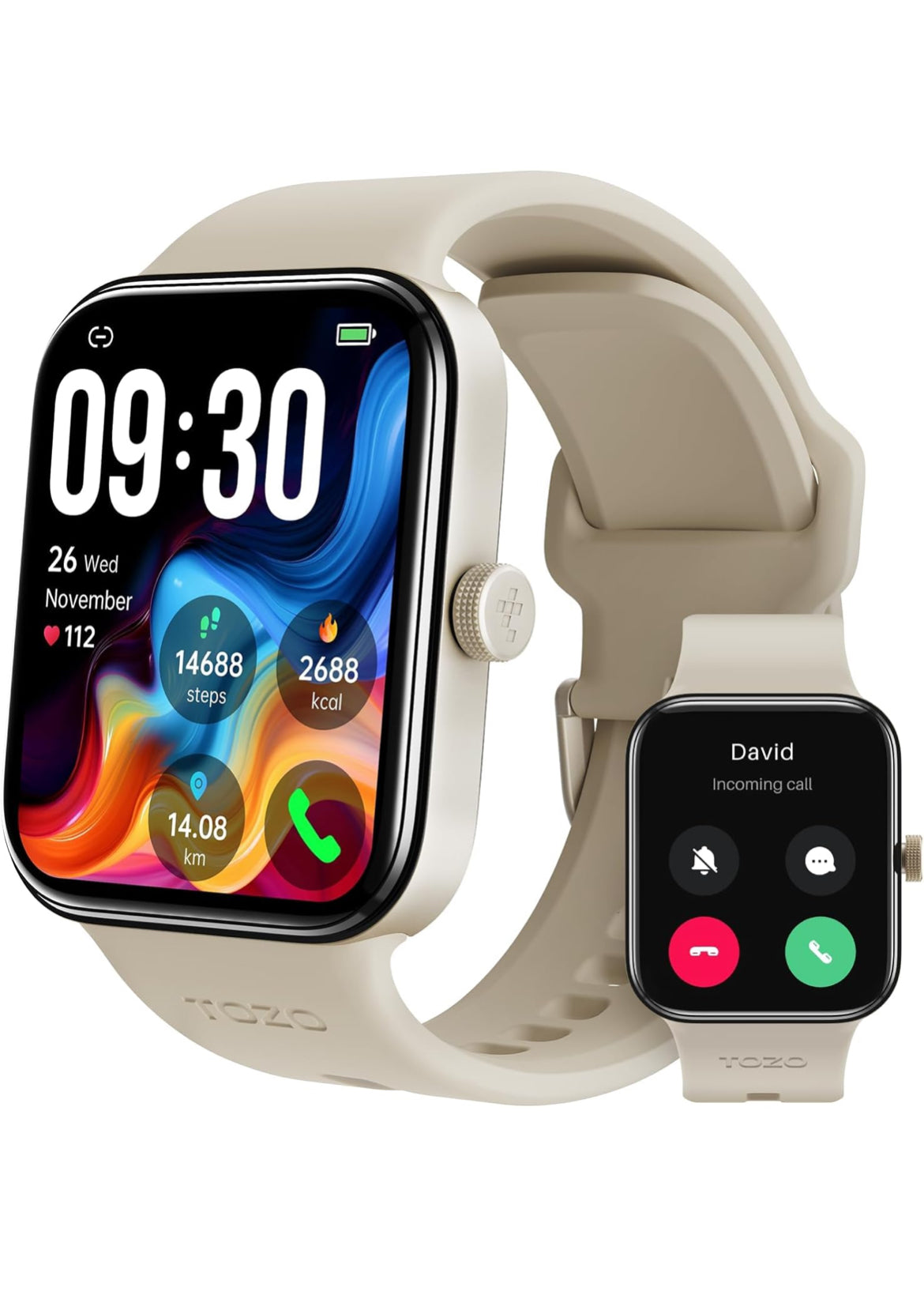 S4 One Smart Watch 1.78" Ultra-Clear Screen Call/Answer Fitness Tracker, Sleep Monitor IP68 Waterproof for iOS 11.0+ Android 9.0+ (Gold)