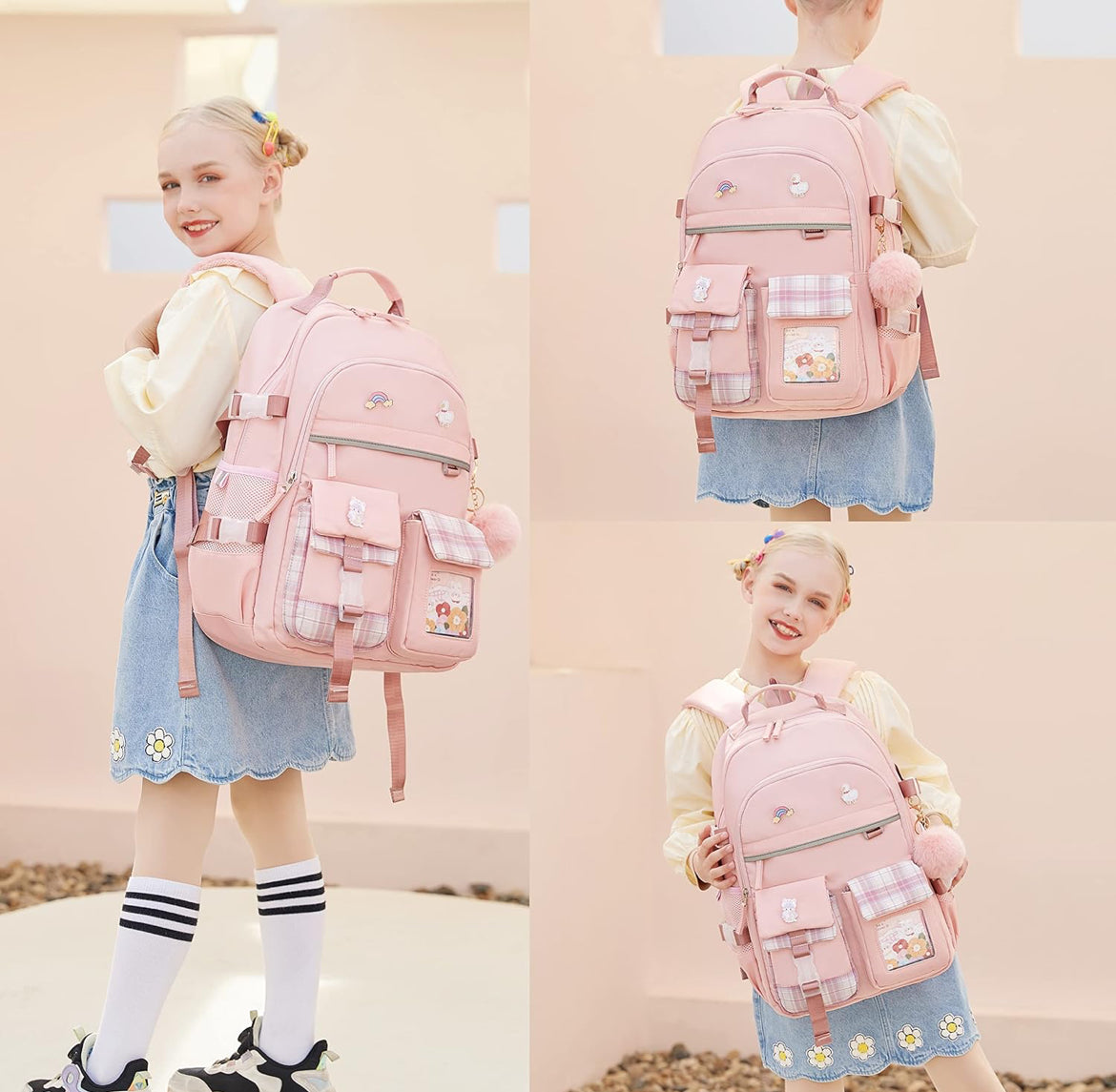 Backpack for Girls, 15.6 Inch Laptop School Bag Kids Kindergarten Elementary College Backpacks Large Bookbags for Teen Girl Women Students Casual Travel Daypacks (Pink)