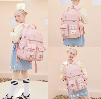 Backpack for Girls, 15.6 Inch Laptop School Bag Kids Kindergarten Elementary College Backpacks Large Bookbags for Teen Girl Women Students Casual Travel Daypacks (Pink)