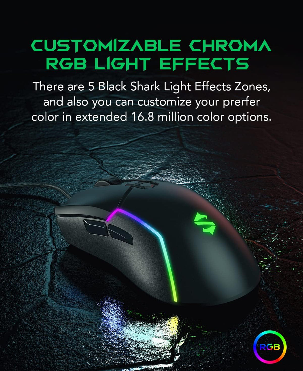 Black Shark Gaming Mouse Wired, USB Computer Ergonomic Mouse with 7 Adjustable DPI