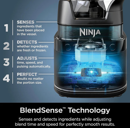 Ninja Detect Power Blender Pro + Persoonlike Enkelporsie, BlendSense Tegnologie Kompakte Kombuistoonbank, 1800 P-Watts, 2.1 L Kanne, (2) 710 ml Koppies - Swart TB301