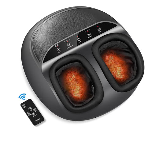 Foot Massager Machine w/ Heat Shiatsu Foot Massager for Plantar Fasciitis Cordless Control - Up to Size 13 (Black)