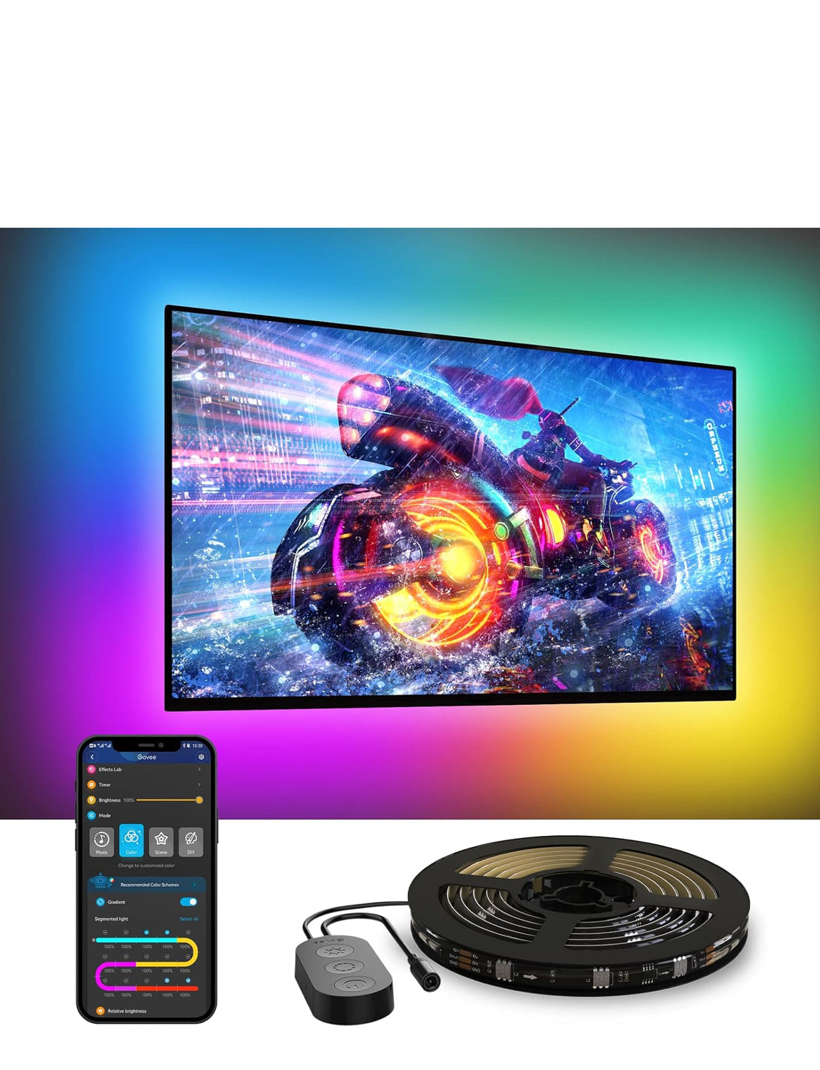 Govee TV LED Backlight, RGBIC Smart LED Strip Lights for 55-65 Inch TVs, Bluetooth and Wi-Fi APP Control, Works with Alexa & Google Assistant, Music Sync, 99+ Scene Modes, Adapter