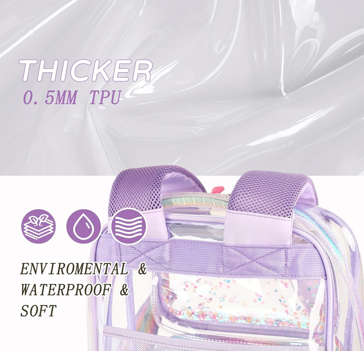 Clear Backpack for Girls Women Transparent Kids Elementary College School Bag Travel Laptop Backpacks Large Bookbags (Purple)