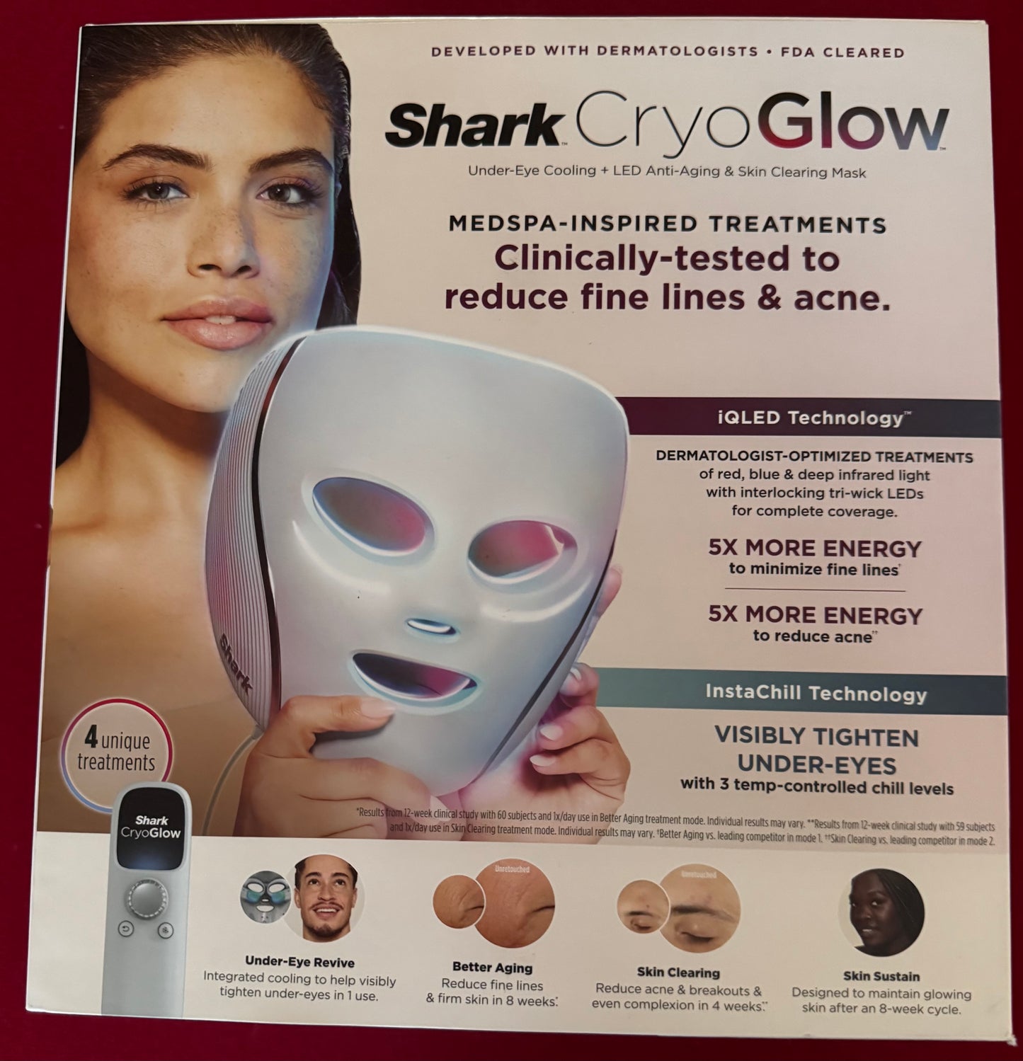 Shark CryoGlow LED Therapy Mask & Under-Eye Cooling Remote - Lilac Chill Edition