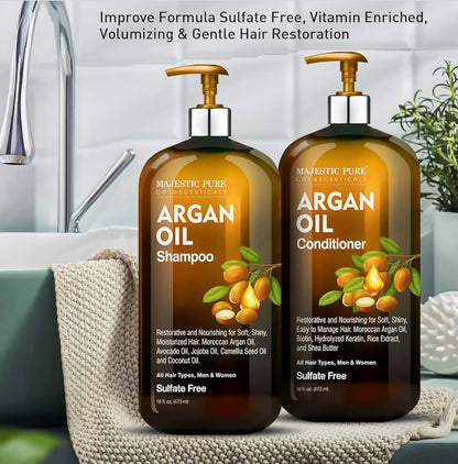SUIWER Arganolie Sjampoe en Conditioner Stel, Voedend en Bevorder Sagte en Sygladde Hare | Sulfaatvry | Vir Alle Haartipes, Mans en Vroue
