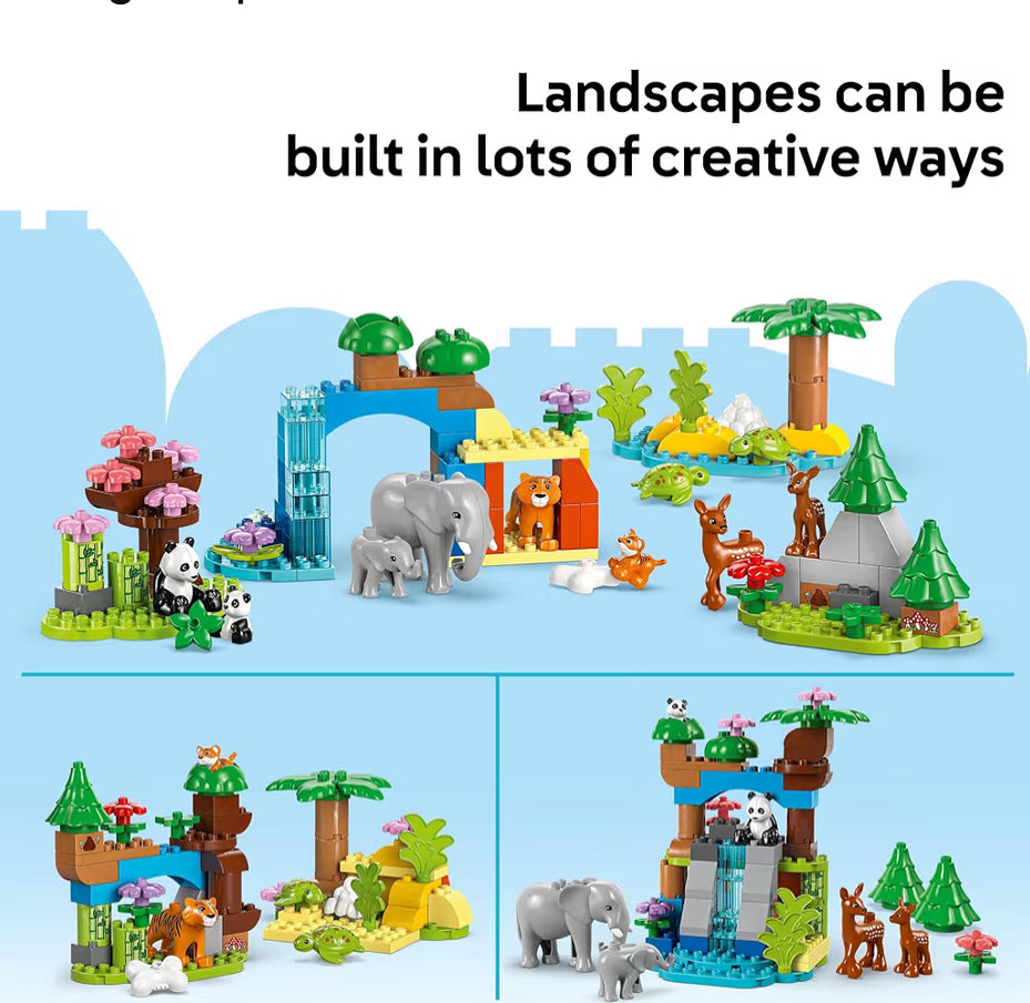 LEGO DUPLO Town 3-in-1 Wilde Dierefamilies Bou-speelstel – Voorskoolse Leer en Opvoedkundig m/ 10 Dierefigure