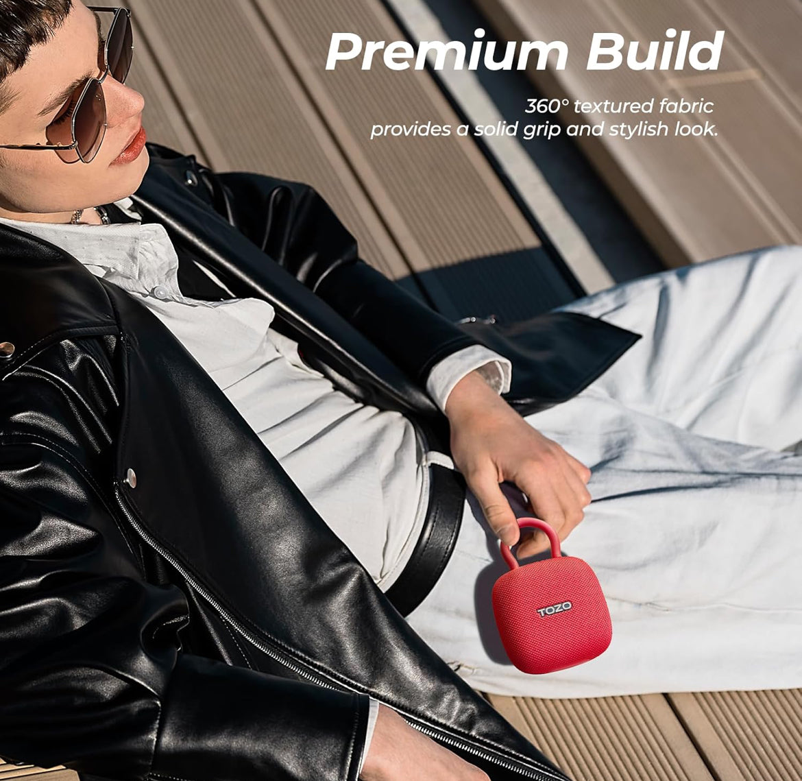 PE1 Mini Portable Bluetooth Speakers w/ Adjustable Carabiner IPX8 Waterproof, 32H Playtime - Red