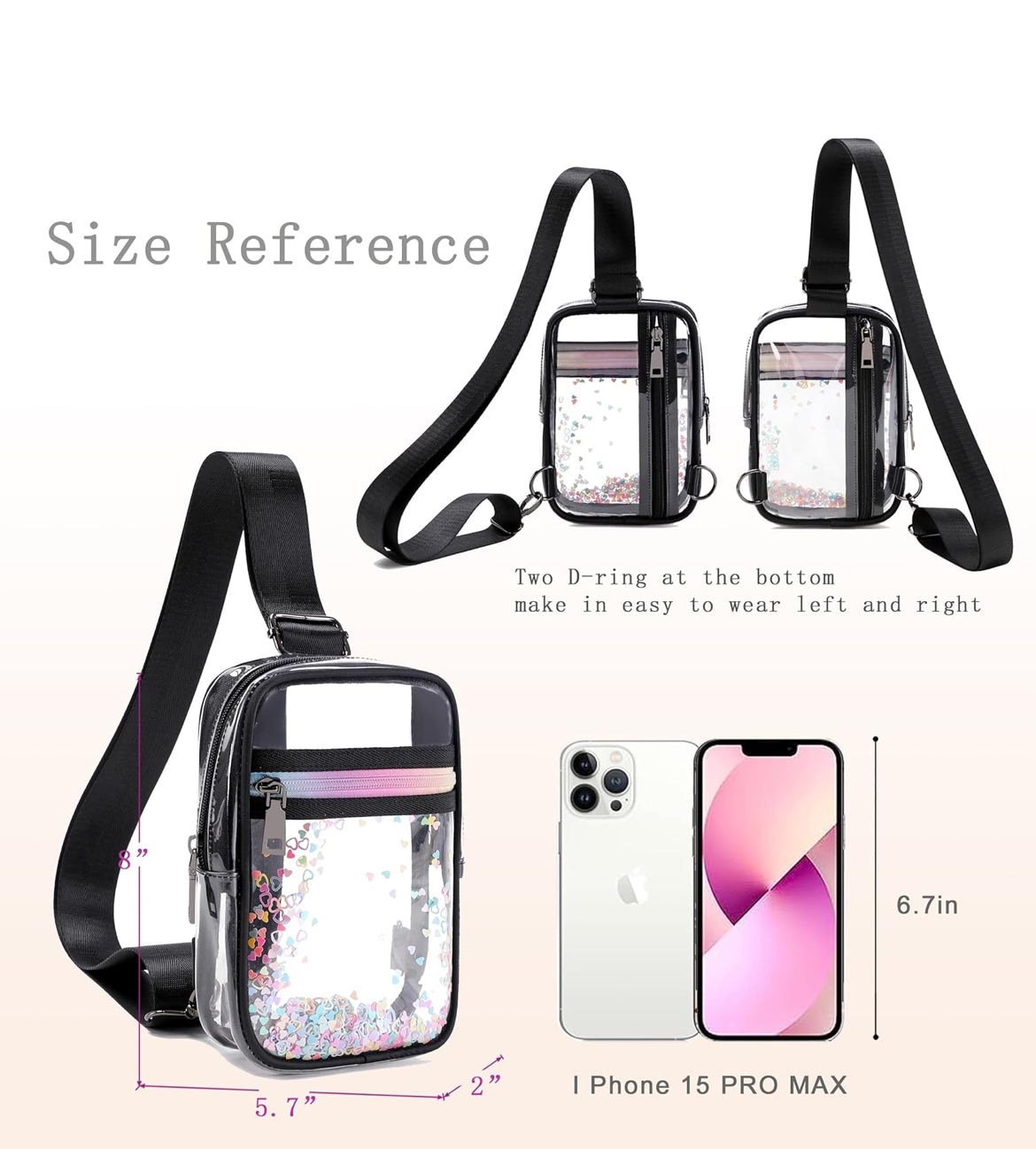 Clear Crossbody Bags for Women Girls Stadium Approved Sling Pack Bag Shoulder Belt Purses Transparent Chest Backpack