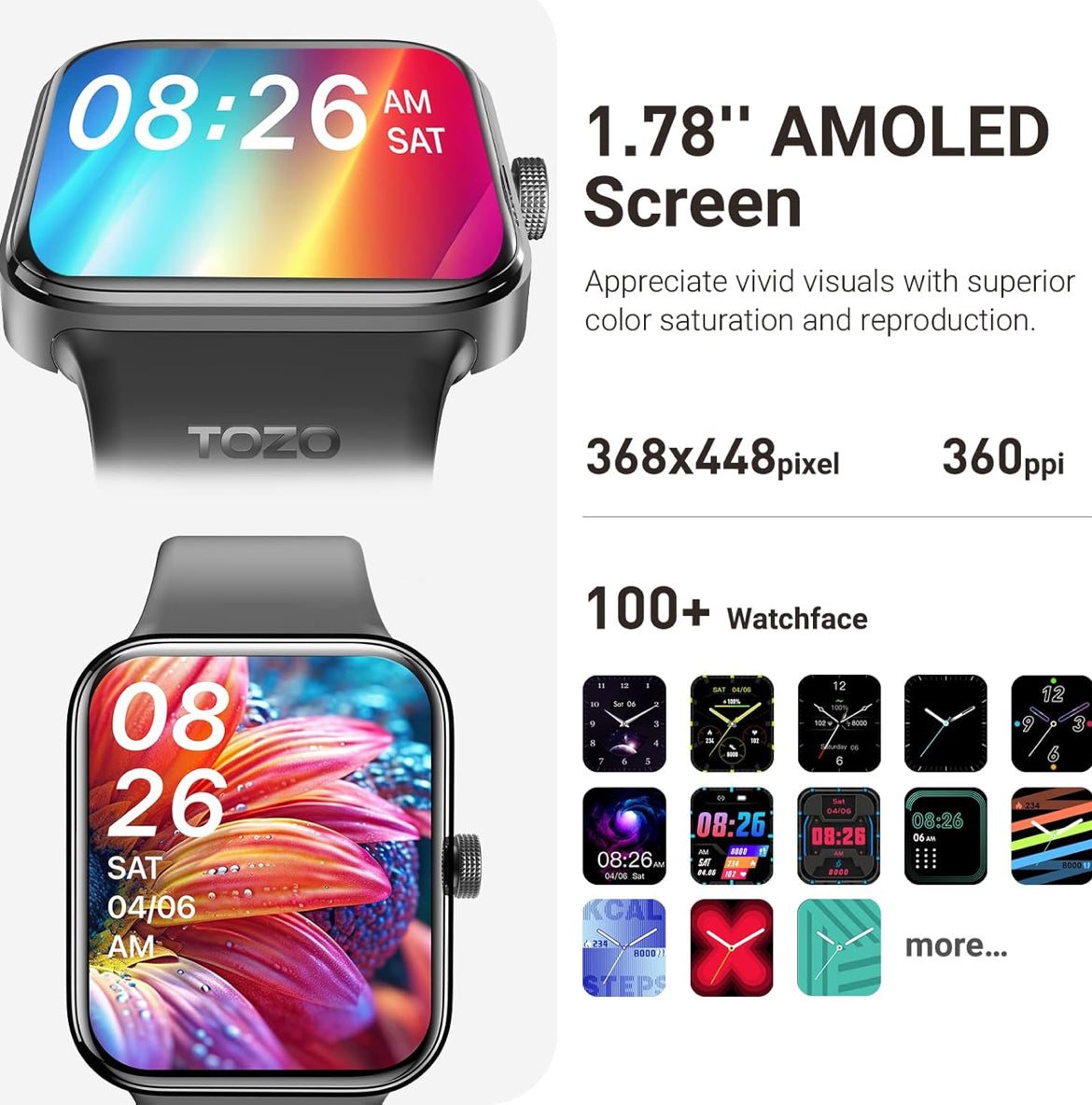 S4 One Smart Watch 1.78" Ultra-Clear Screen Call/Answer Fitness Tracker, Sleep Monitor IP68 Waterproof for iOS 11.0+ Android 9.0+ (Black)
