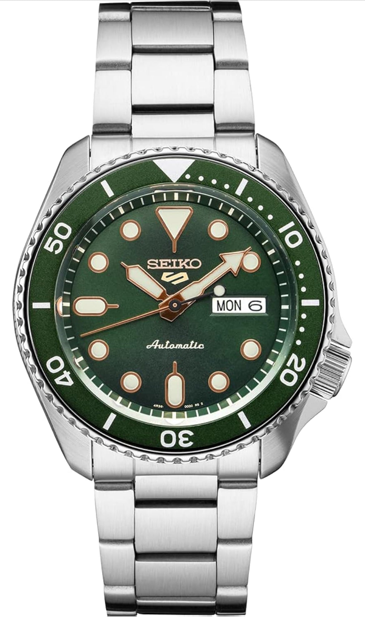 SEIKO Outomatiese Horlosie 5 Sports - Dag-/Datumkalender, LumiBrite Wysers en Merkers, en Roterende Ring, 100m Waterbestand - Silwer