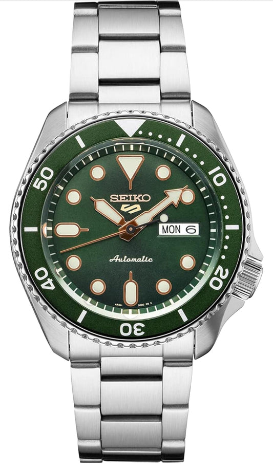 SEIKO Outomatiese Horlosie 5 Sports - Dag-/Datumkalender, LumiBrite Wysers en Merkers, en Roterende Ring, 100m Waterbestand - Silwer