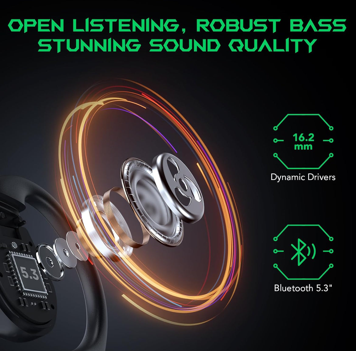 Black Shark Open Ear Headphones, Noise Canceling, Ultra-Thin Charging Case