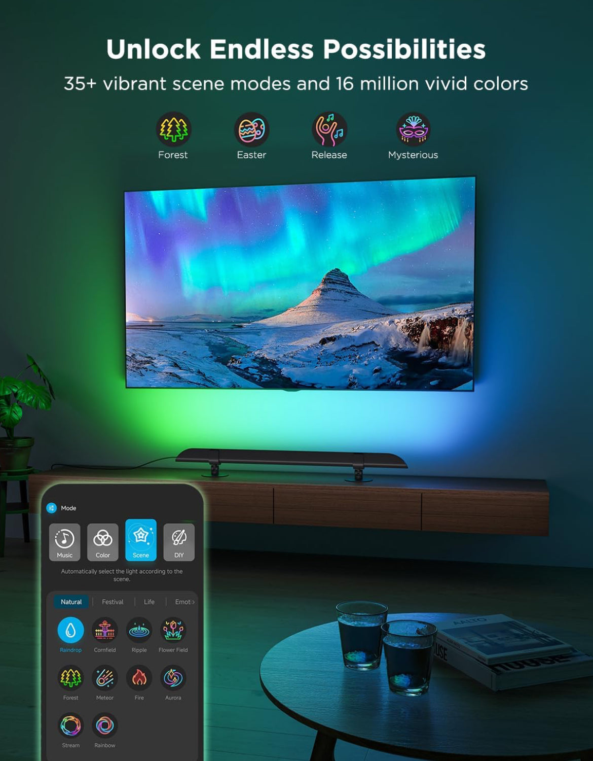 Govee Upgraded 31 Inch LED Light Bar with Scene and Music Modes, RGBIC WiFi Light with Multiple Placement Options Suitable for 55-70 inch TVs, Voice and App Control, 1 Pack