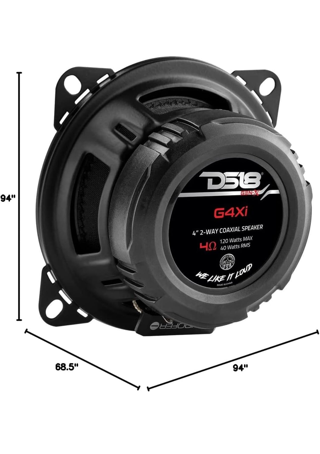 DS18 G4Xi GEN-X 4" 2-Way Coaxial Speakers 120 Watts Max Power 4-Ohm - PAIR