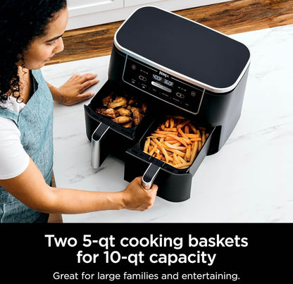 Ninja Air Fryer Voltooi Gaarmaak van Verskeie Kosse Terselfdertyd 6-in-1 (Lugbraai, Braai, Rooster, Hou Warm, Ontwater, Bak) - 5 QT Mandjies (DZ302)