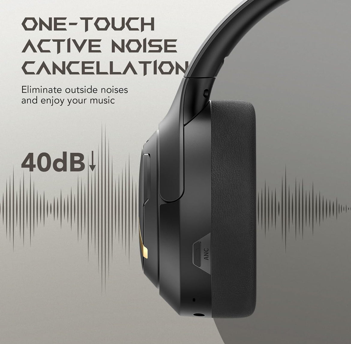 Black Shark JoyBuds Max Active Noise Cancelling Headphones, 50H Playtime Wireless Over Ear Headphones w/ Microphone, Bluetooth (Black)