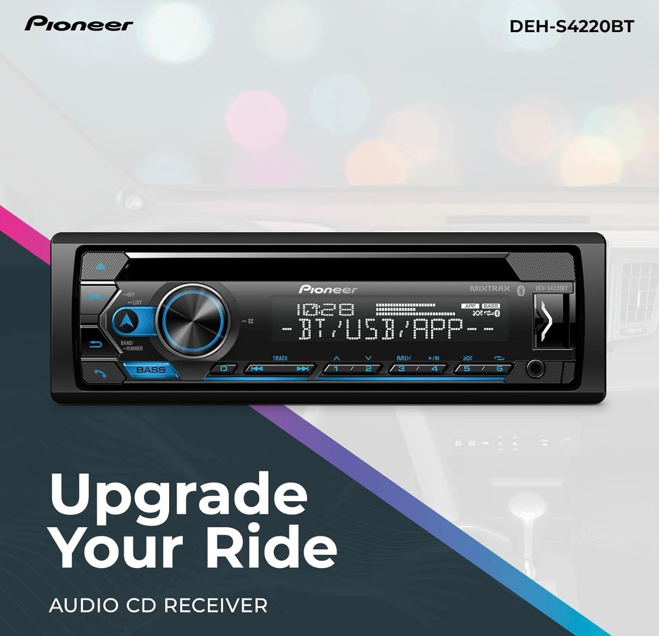 Pioneer DEH-S4220BT Enkel-Din Bluetooth CD Ontvanger met USB/AUX Insette, Pioneer Smart Sync, en Handvrye Oproepe vir Verbeterde Klankervaring in die Motor