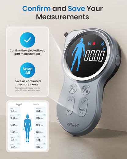 Smart Tape Measure w/ Large Display, Bluetooth Body Measuring with App for Weight Loss, Fitness Shape
