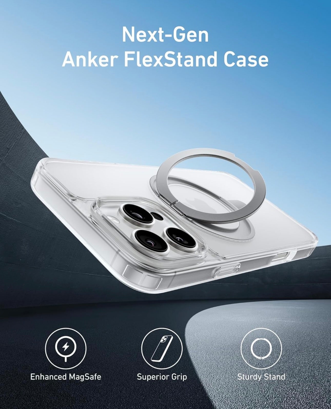 Anker Ultra Magnetic for iPhone Case with Sturdy 360° Ring Stand- (for iPhone 16 Pro Max, Clear)