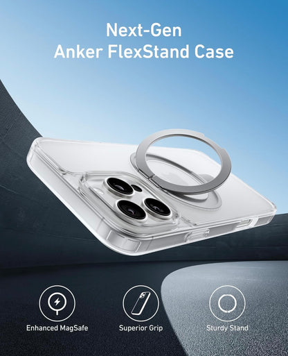 Anker Ultra Magnetic vir iPhone-houer met Stewige 360°-Ringstaander - (vir iPhone 16 Pro Max, Deursigtig)