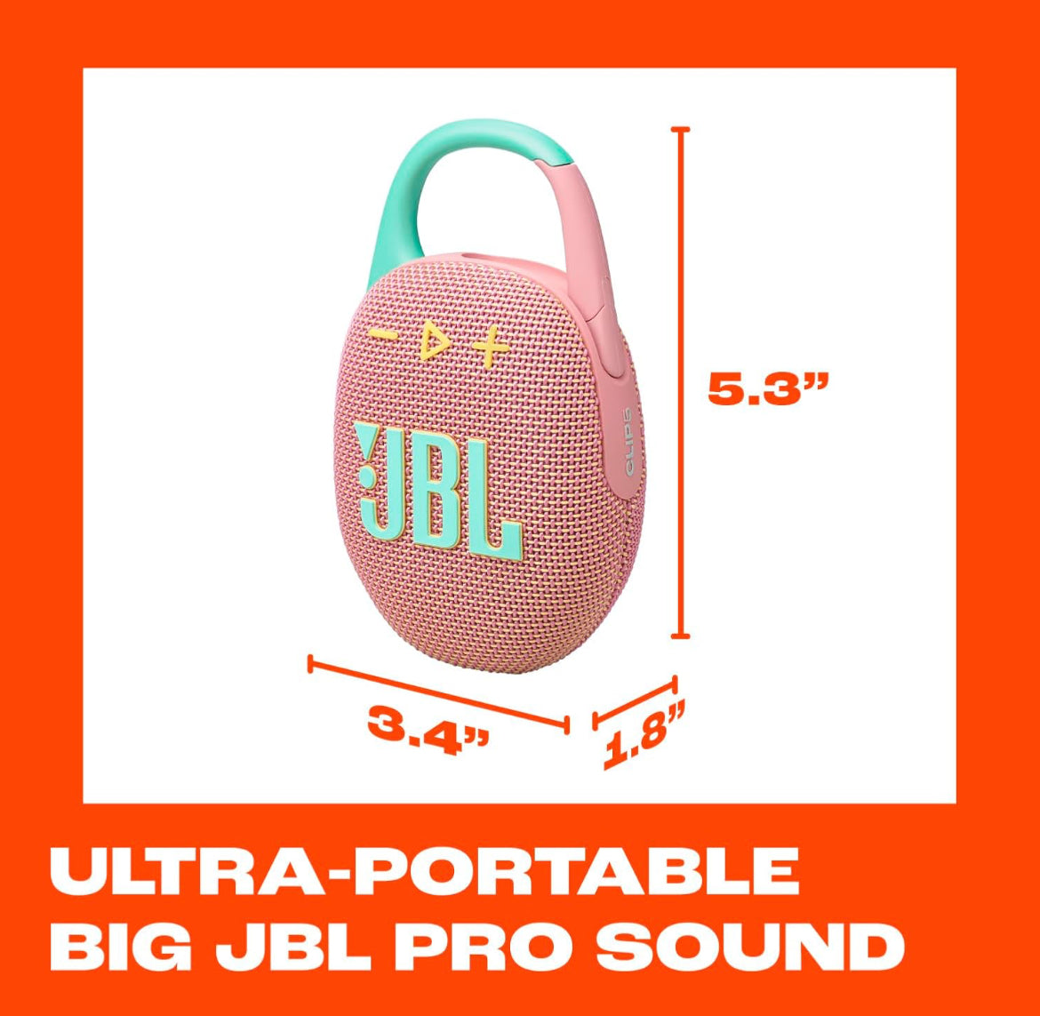 JBL Clip 5 - Ultra-Portable, Waterproof & Dustproof Bluetooth Speaker, Big Pro Sound with Punchy bass - (Pink)