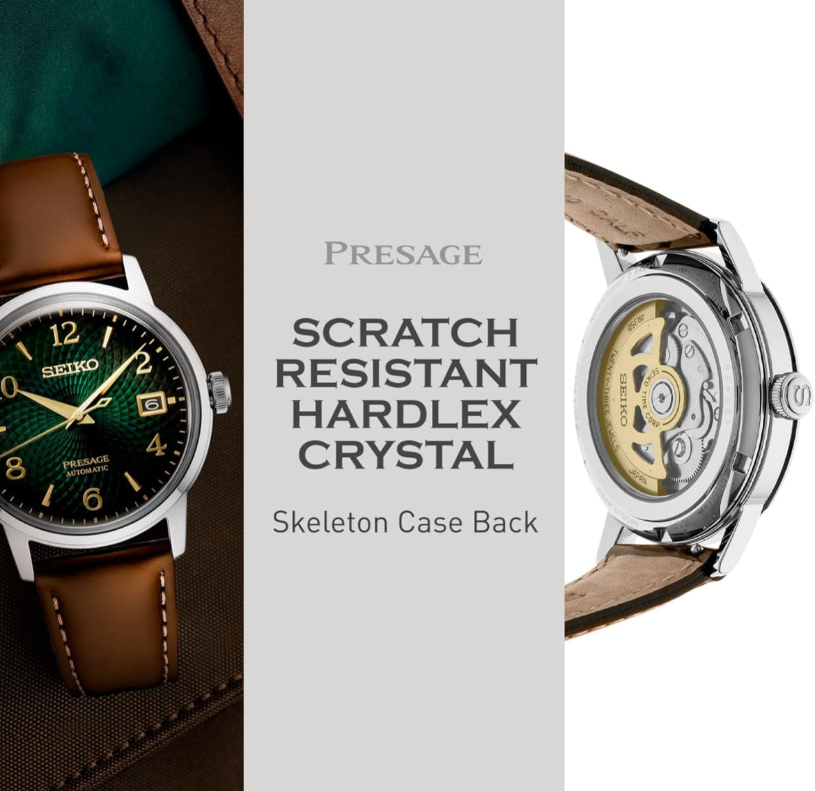SEIKO Outomatiese Horlosie vir Mans - Presage Cocktail Time - Patroon met Goue Syfers en Datumkalender, 50m Waterbestand