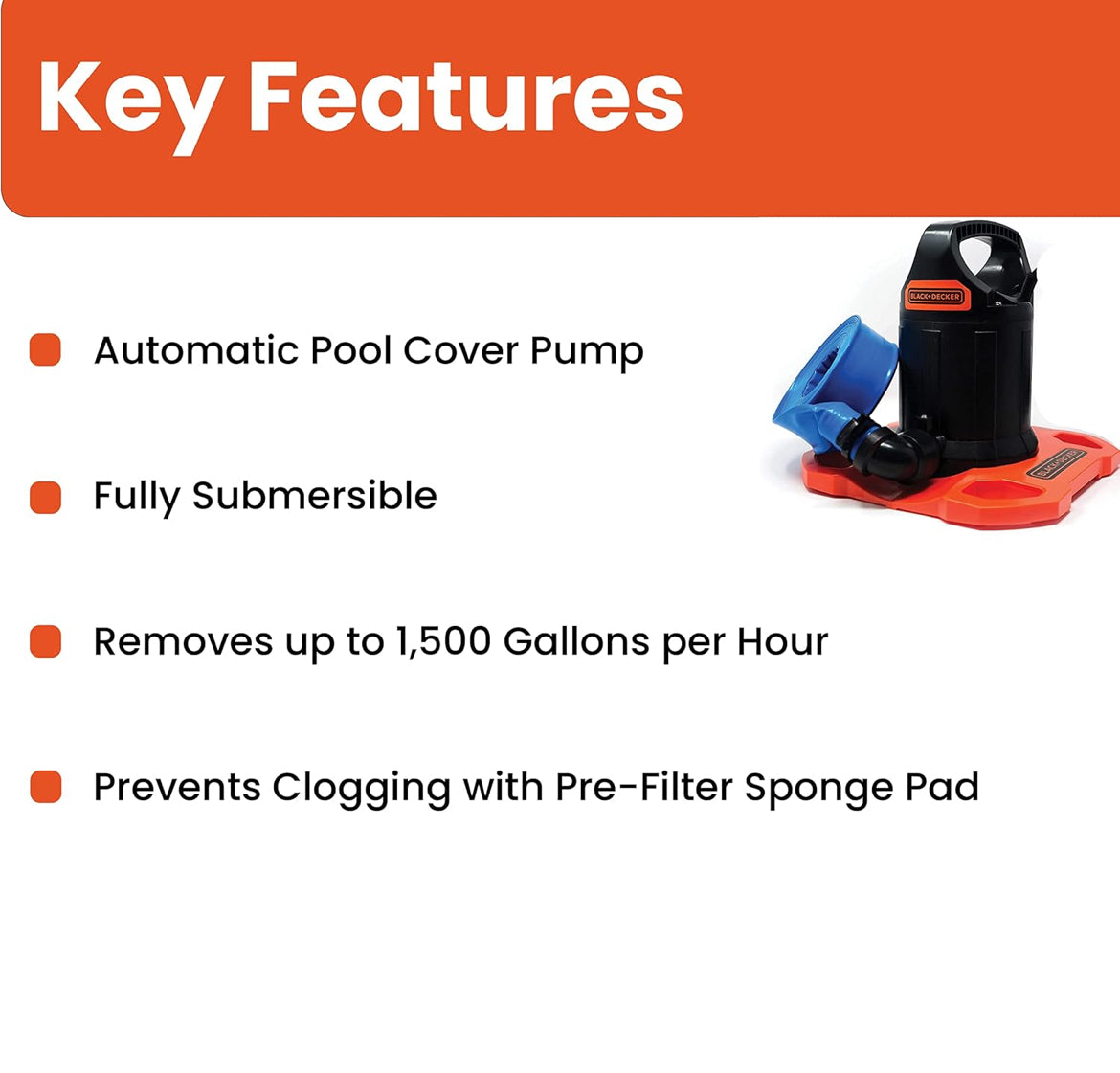 BLACK+DECKER Dekselpomp, 1500 GPH Outomaties
