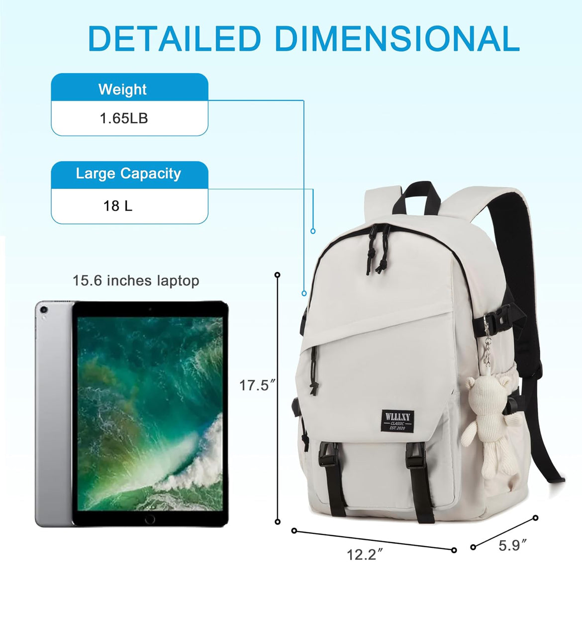 Laptop Backpack for Women, 15.6 Inch Work Laptop Bag Anti Theft Travel Backpacks Large School Bags Bookbag Casual Daypack Computer Bookbags for Teens Girls Students Off white