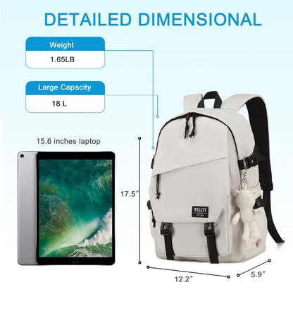 Laptop Backpack for Women, 15.6 Inch Work Laptop Bag Anti Theft Travel Backpacks Large School Bags Bookbag Casual Daypack Computer Bookbags for Teens Girls Students Off white