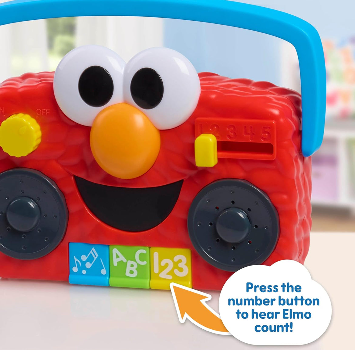 Just Play Sesame Street Elmo Take Along Boombox with Lights & Sounds, 5.5-inch Interactive Toy, Learning and Education, Kids Toys for Ages 2 Up