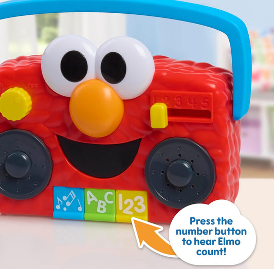 Just Play Sesame Street Elmo Take Along Boombox met Liggie en Klanke, 5.5-duim Interaktiewe Speelding, Leer en Opvoeding, Kinderspeelgoed vir Ouderdomme 2 en Ouer