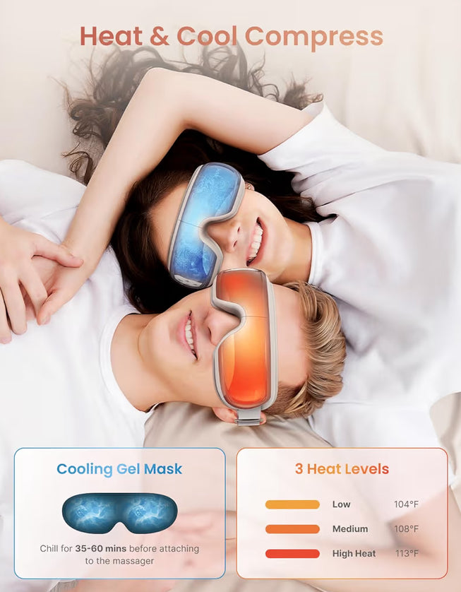 Eyeris 3 Eye Massager w/ Heat and Cooling Heated Eye Sleep Mask with Voice Control, Reduce Dry Eyes, Temple Stye Eye Care - (Rose Gold)
