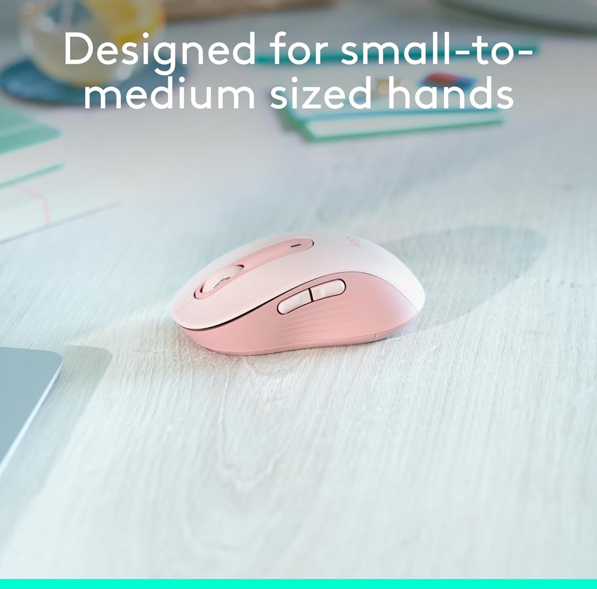 Logitech Wireless Mouse Signature M650- Small Hands Silent Clicks, Customizable Buttons, Bluetooth, PC/Mac/Chromebook - Rose, Right-Handed, Small-Medium