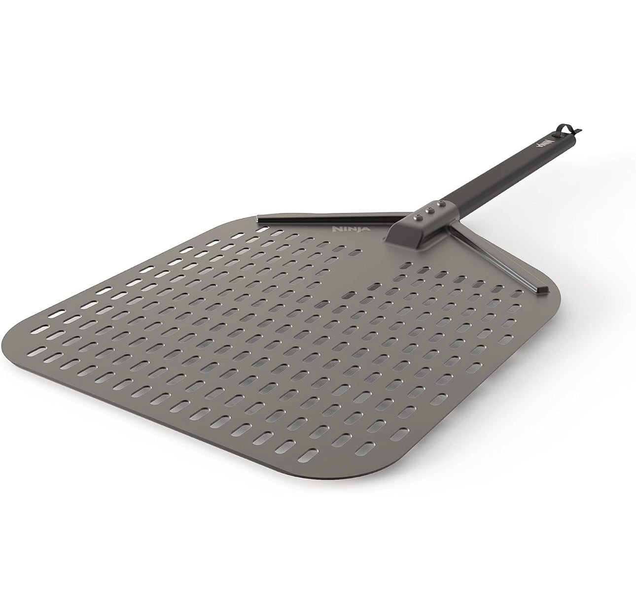 Ninja Geperforeerde Pizzaskop, versoenbaar met Woodfire Buite-oond (OO100-reeks), Ophangkoord, Aluminium, Grys/Swart, 19.5'' x 16.5'' x15"