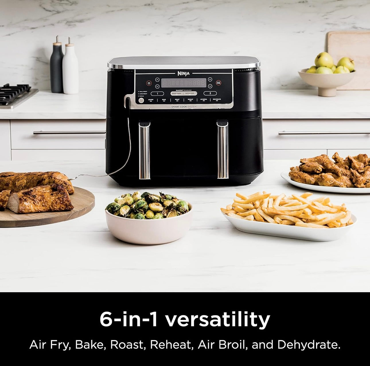 Ninja Air Fryer, Thermometer, Roast, Bake, Air Fry, Crisps, Broil, Reheats, Keep Warm, 6-in-1 - 10 QT, (Grey DZ550)