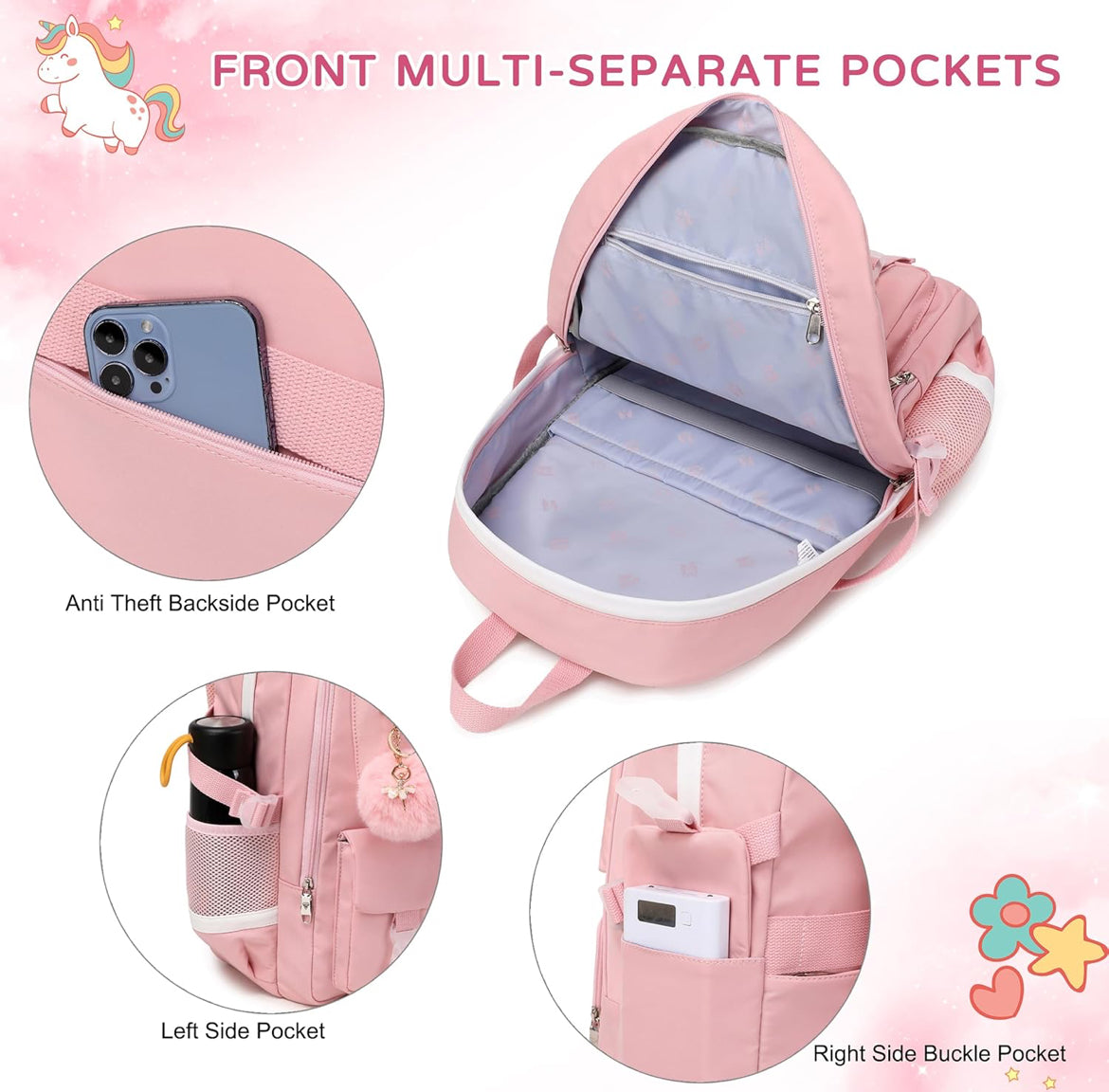 Backpack for Girls Laptop Backpacks 15.6 Inch College Cute Bookbag Anti Theft Primary Elementary School Bag Casual Daypack for Students Teens Girl Women (Pink)