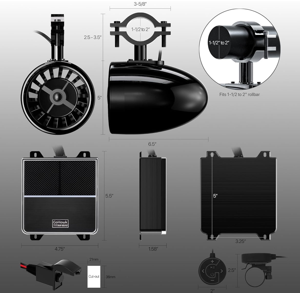 Sound System 1000W Speakers 5" UTV Sound Bar w/ RGB Waterproof 4 Woofer & 4 Tweeter, Bluetooth/FM/USB/AUX input
