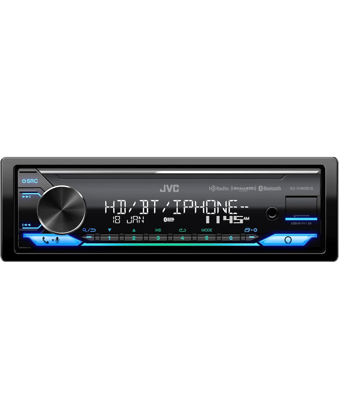 JVC KD-X480BHS Multimedia Motor Stereo, Enkel Din, Ingeboude Amazon Alexa, Bluetooth Oudio en Hands-free Oproepe, MP3, USB, AUX-in, AM/FM Radio Ontvanger, SiriusXM Gereed, HD Radio