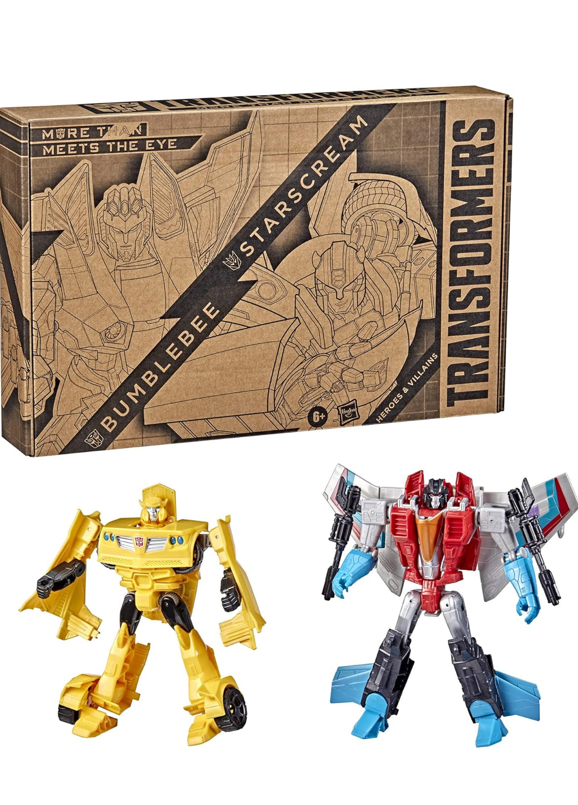 Transformers Toys Heroes and Villains Bumblebee and Starscream 2-Pack Action Figures - for Kids Ages 6 and Up, 7-inch (Amazon Exclusive)