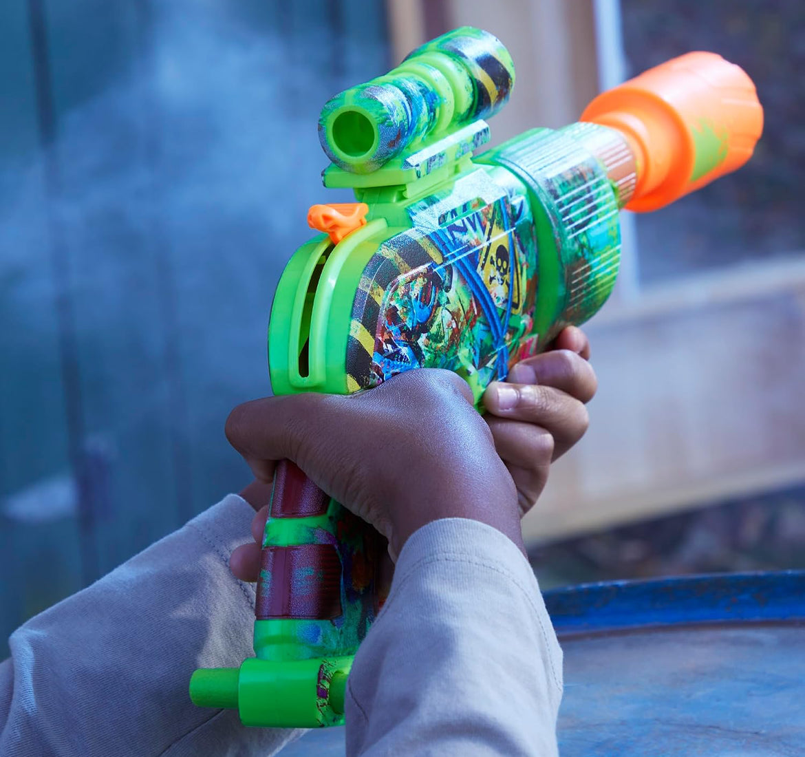 NERF Zombie Driller Dart Blaster, 16 Nerf Elite Darts, Rotating 5 Dart Cylinder, Removable Scope, Outdoor Games, Ages 8+