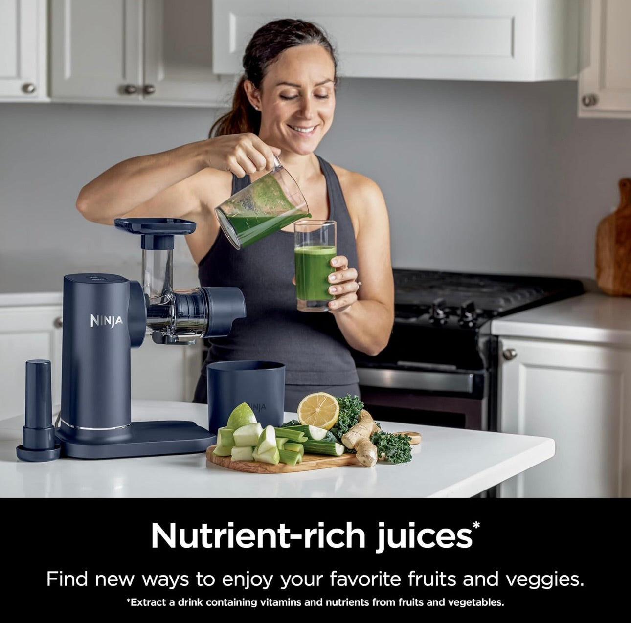 Ninja NeverClog Cold Press Juicer, Powerful Slow Juicer with Total Pulp Control, Countertop, Electric, 2 Pulp Functions - Blue/Navy (JC151NV)